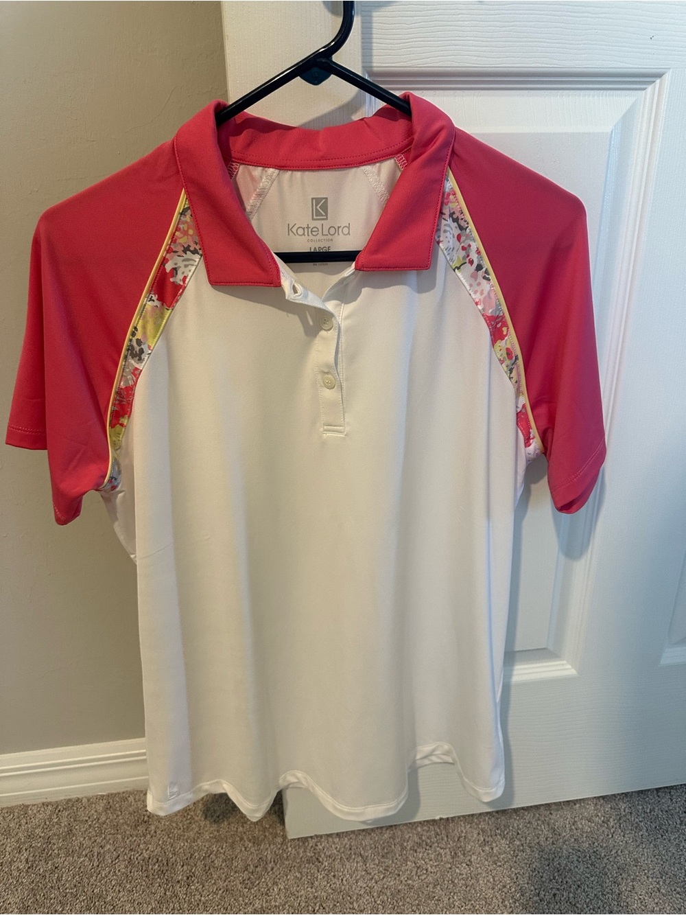 Kate Lord White Polo with Pink Floral Accents